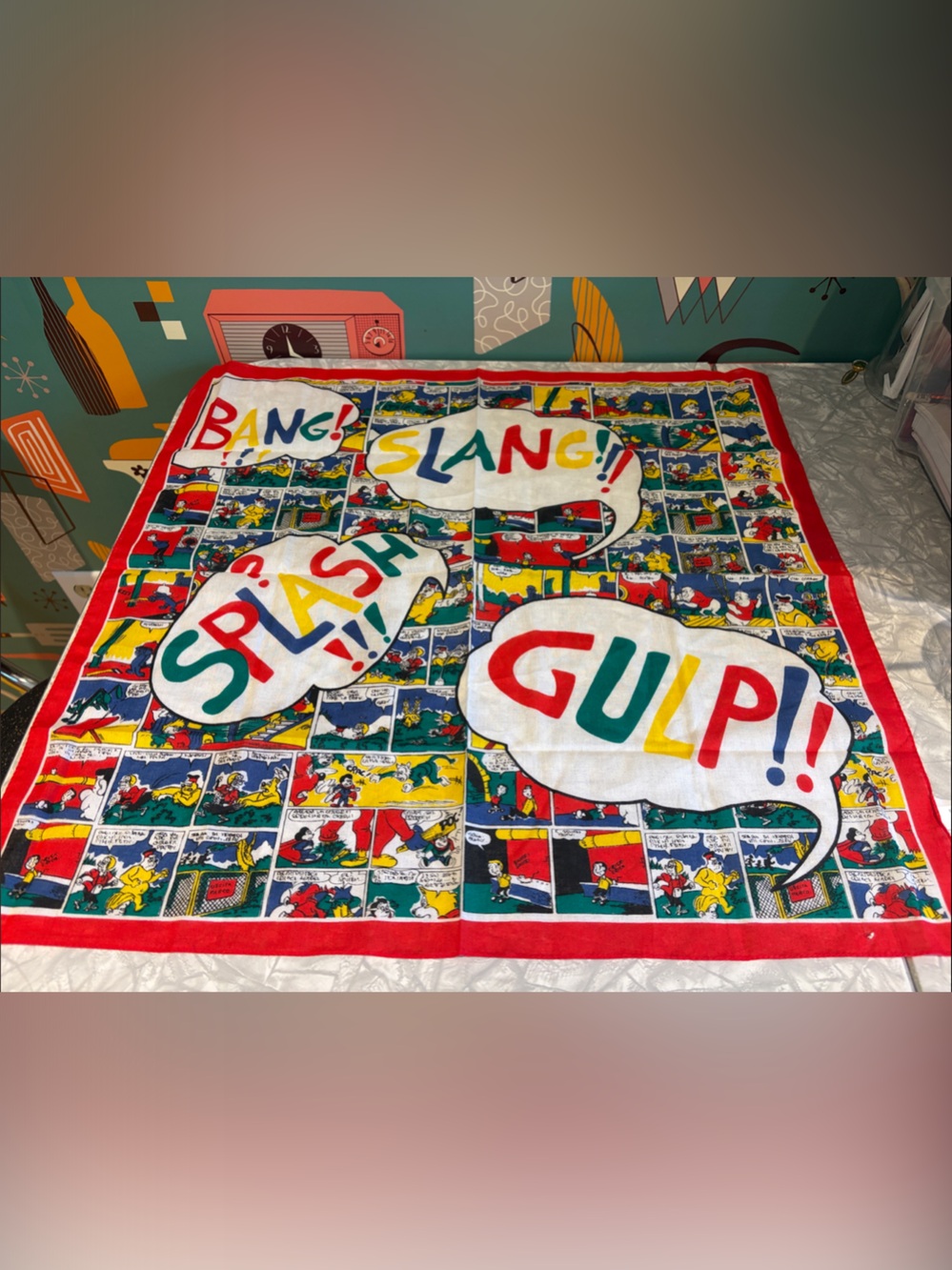 Comic Pop Cartoon Panel Scarf - bandana Made in Italy. 100% cotton 22” square
